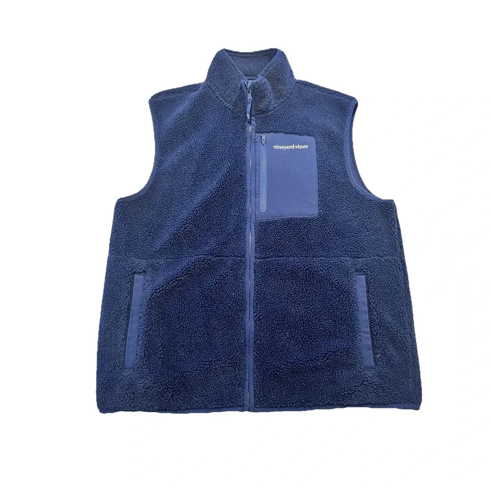 Vineyard Vines Men's Medium‎ Sherpa Fleece Zip Vest Blue Navy Outdoors Preppy